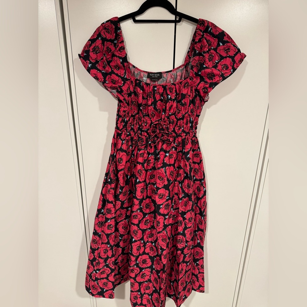 Kate Spade Poppy Toss Square-neck Midi Dress